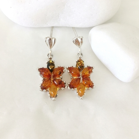 GENUINE Amber flower earrings in Sterling Silver   🆕 - Picture 5 of 5